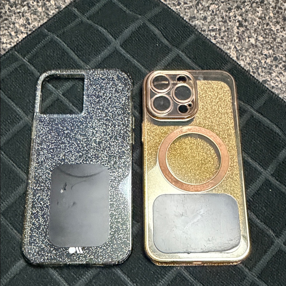 Glitter Gold & Black & Silver / Clear iPhone 14 ProMax Cases - Both for $20
